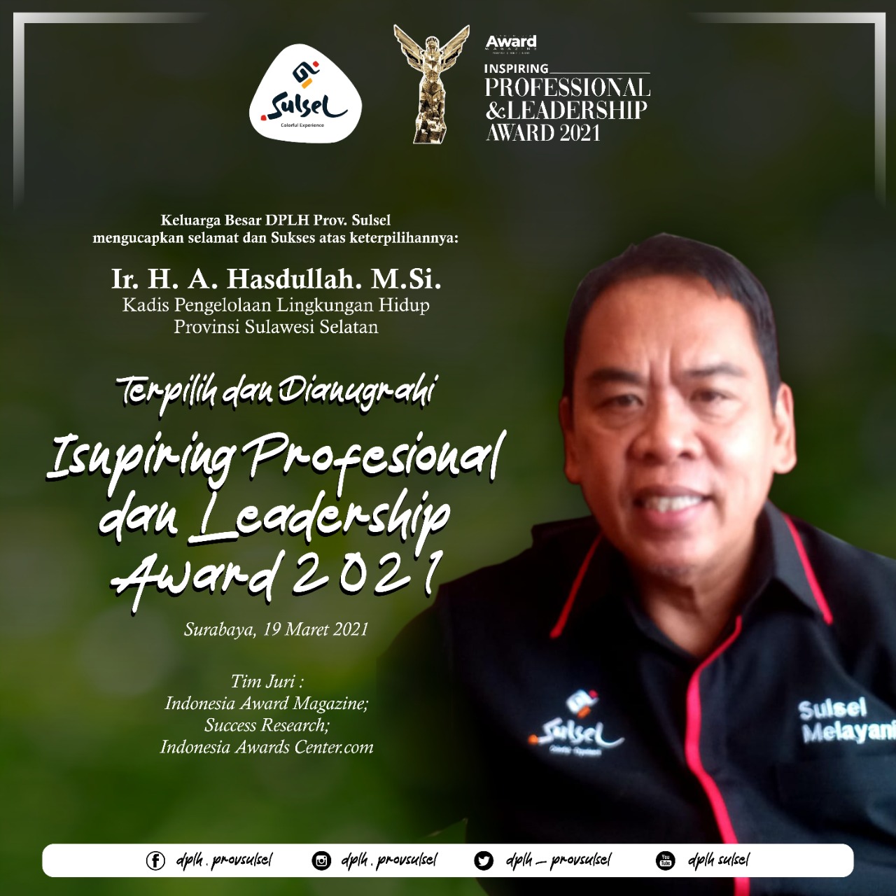 Andi Hasdullah Menerima Penghargaan Inspiring Professional and Leadership Award 2021