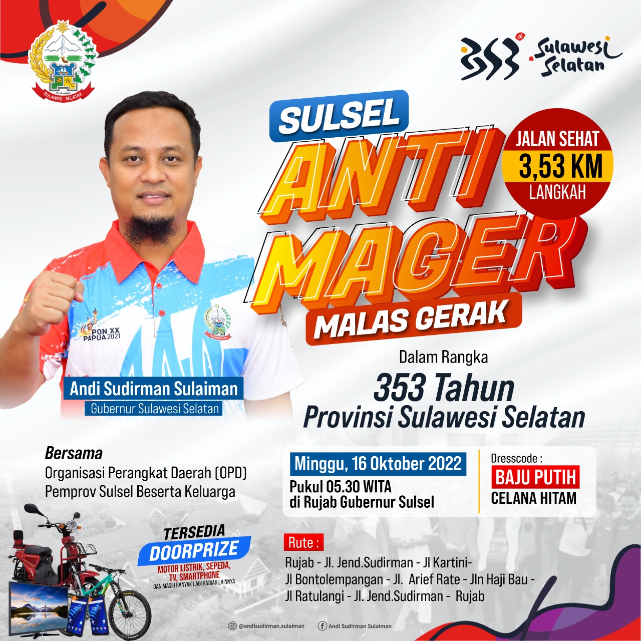Andi Sudirman Bersama Warga Jalan Sehat Anti Mager 3,53 KM Sambut Hari Jadi Sulsel