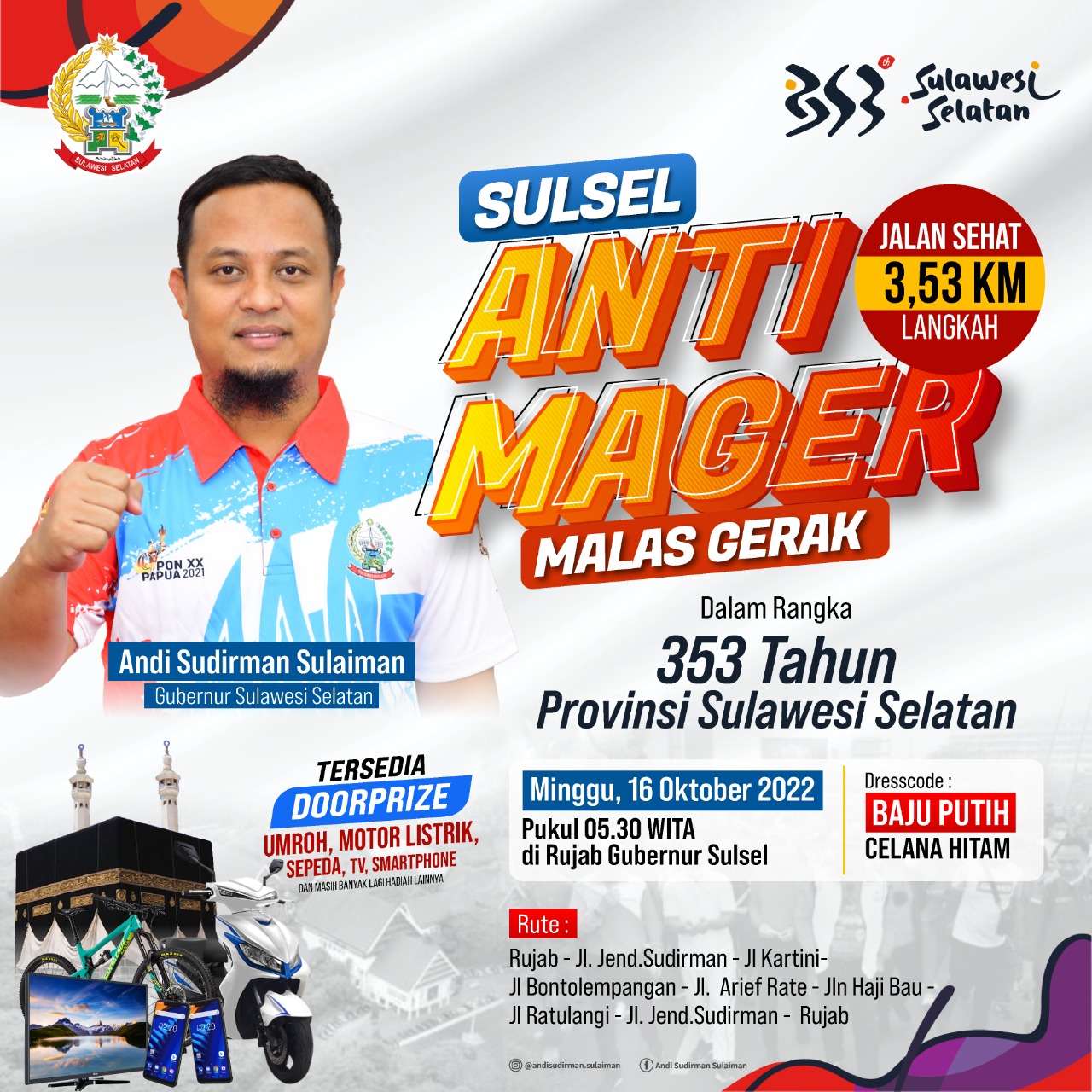 Gubernur Ajak Warga 'Sulsel Anti Mager' Sepanjang 3,53 Km, Siapkan Hadiah Utama Umrah