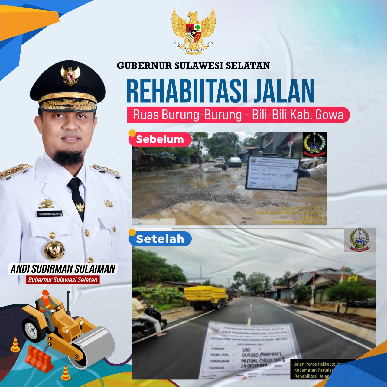 2022 Pemprov Telah Tangani Jalan Rusak di Burung-Burung - Bili-Bili Gowa, Gubernur : Tahun Ini Lanjut  Ditangani