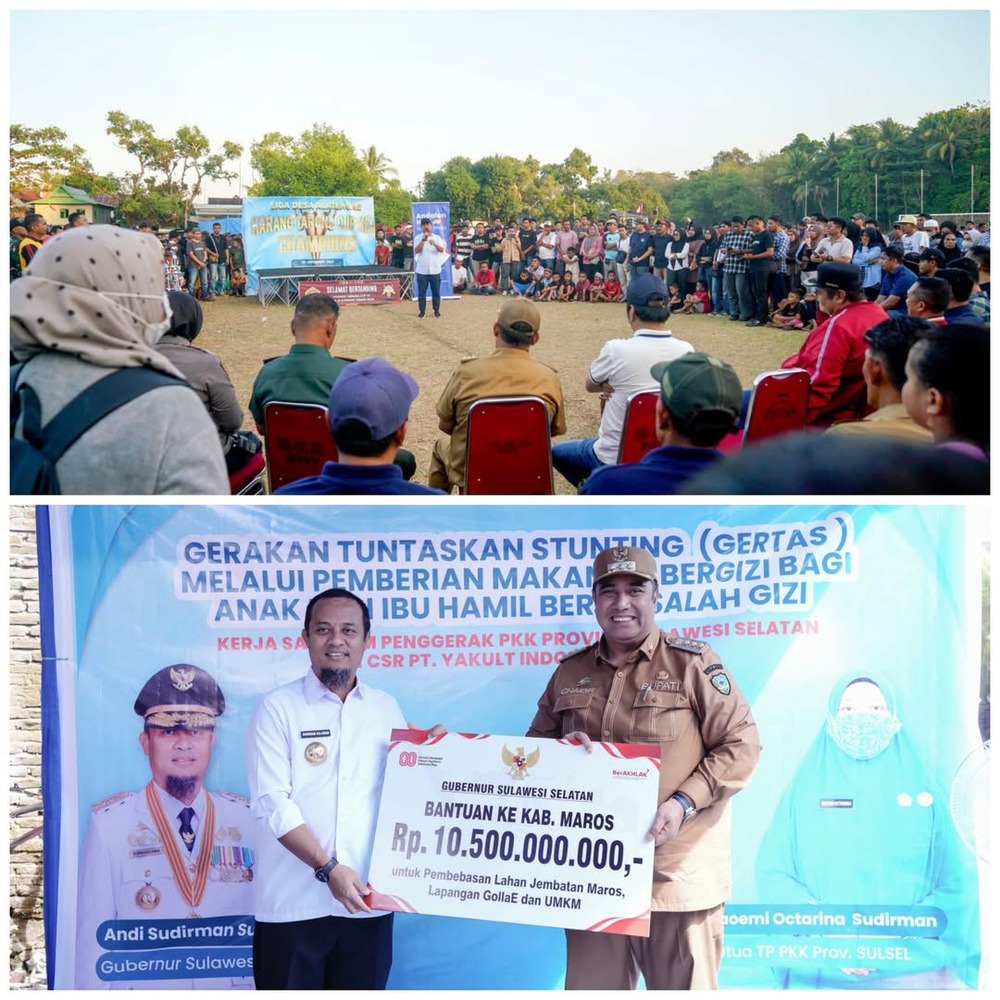 Gubernur Sulsel Serahkan Bantuan Keuangan Rp10,5 M untuk Pemkab Maros, Fokus Pembangunan Jembatan dan Lapangan Bola Gollae