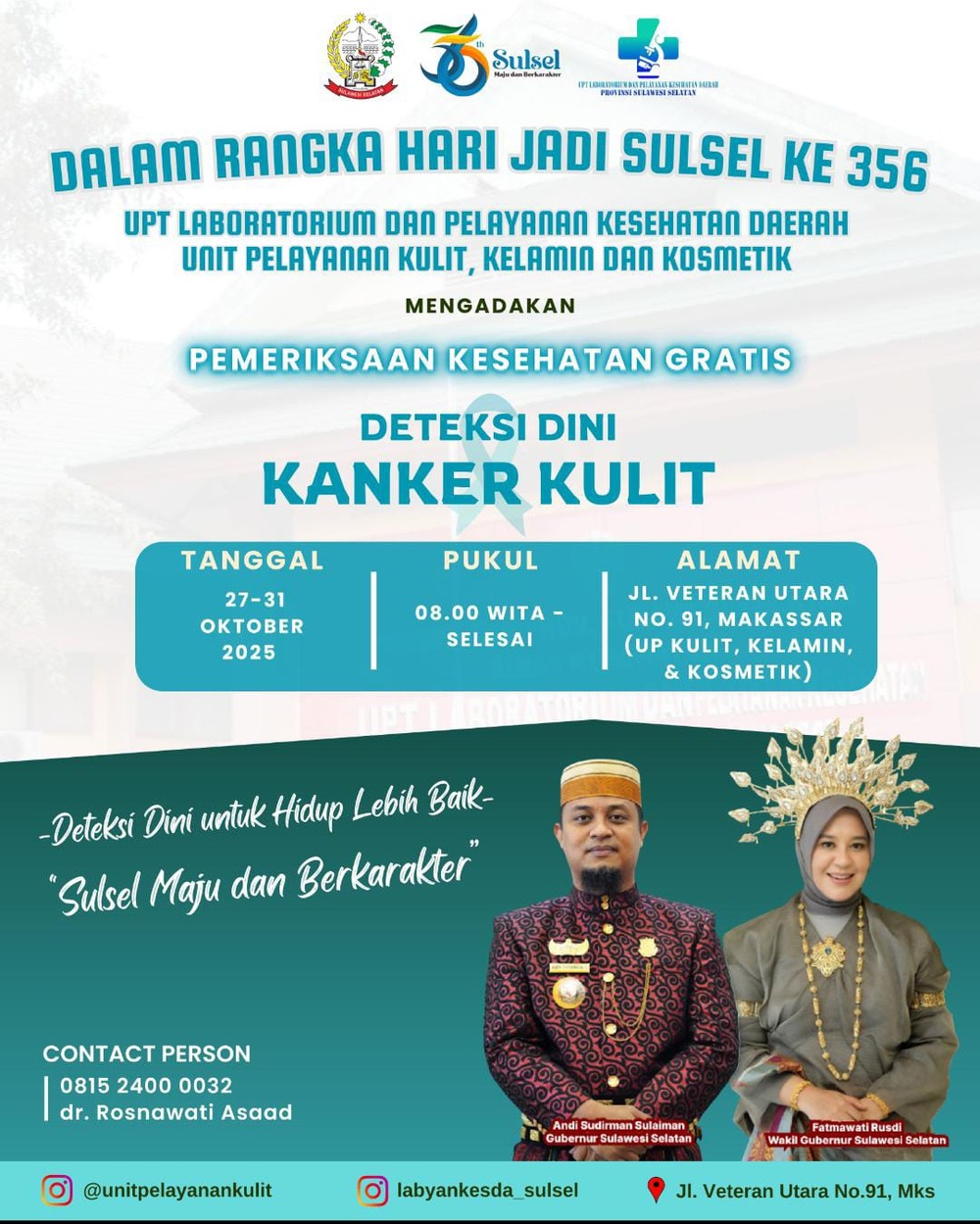 Pemprov Sulsel Gelar Pemeriksaan Gratis Deteksi Dini Kanker Kulit, Wujudkan Masyarakat Sehat dan Berkarakter