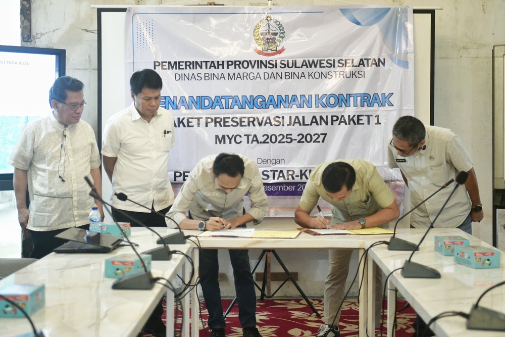 Program MYP 2025-2027: Pemprov Sulsel Teken Kontrak Preservasi Jalan Paket 1, Anggaran Rp430,7 Miliar Sasar 300 Km Ruas Prioritas