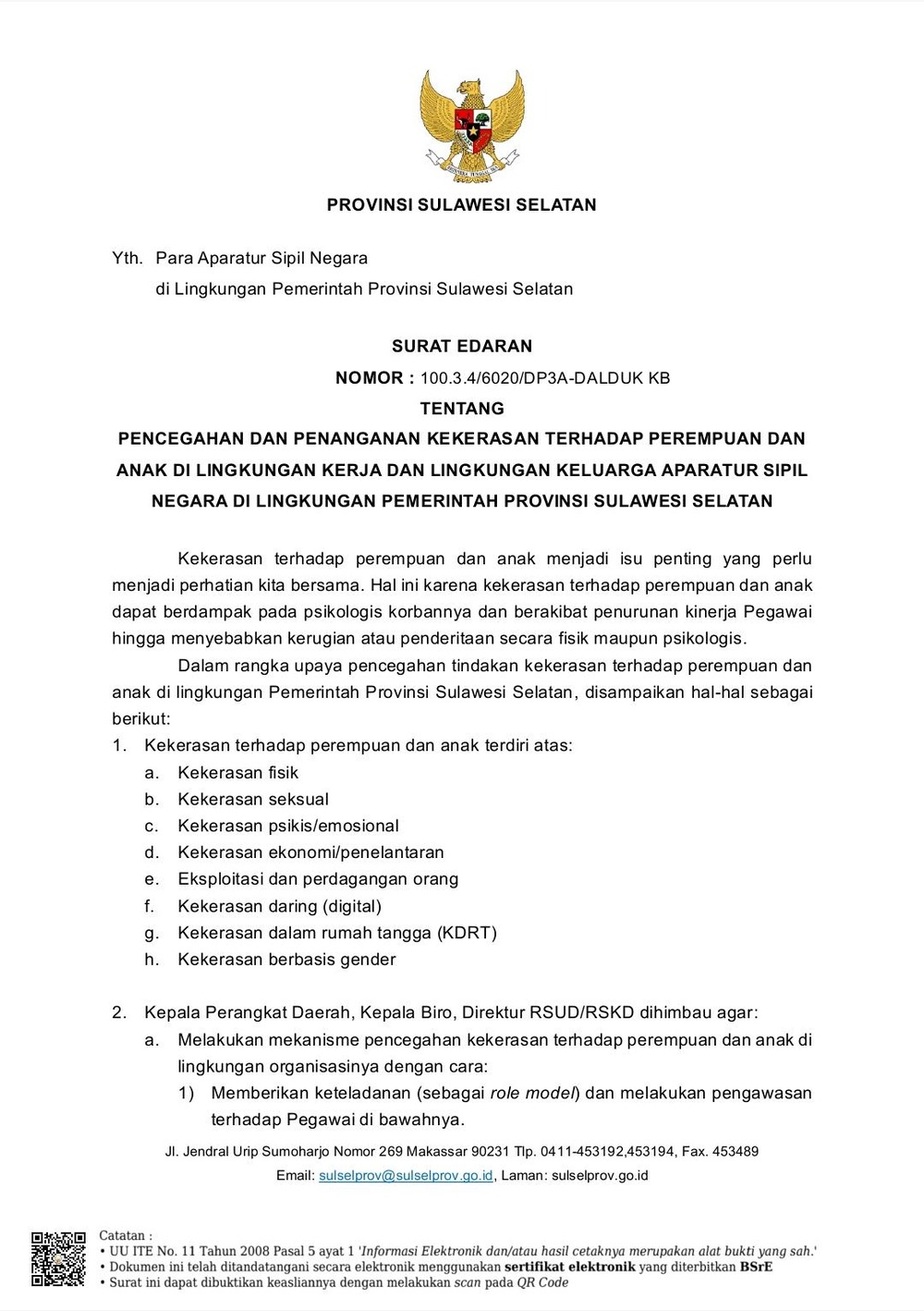 Pemprov Sulsel Terbitkan Edaran Anti Kekerasan terhadap Perempuan dan Anak bagi ASN