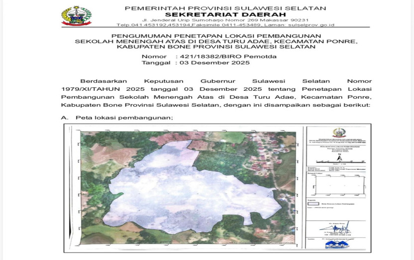 Gubernur Sulsel, Menetapkan Lokasi Pembangunan SMA di Kabupaten Bone